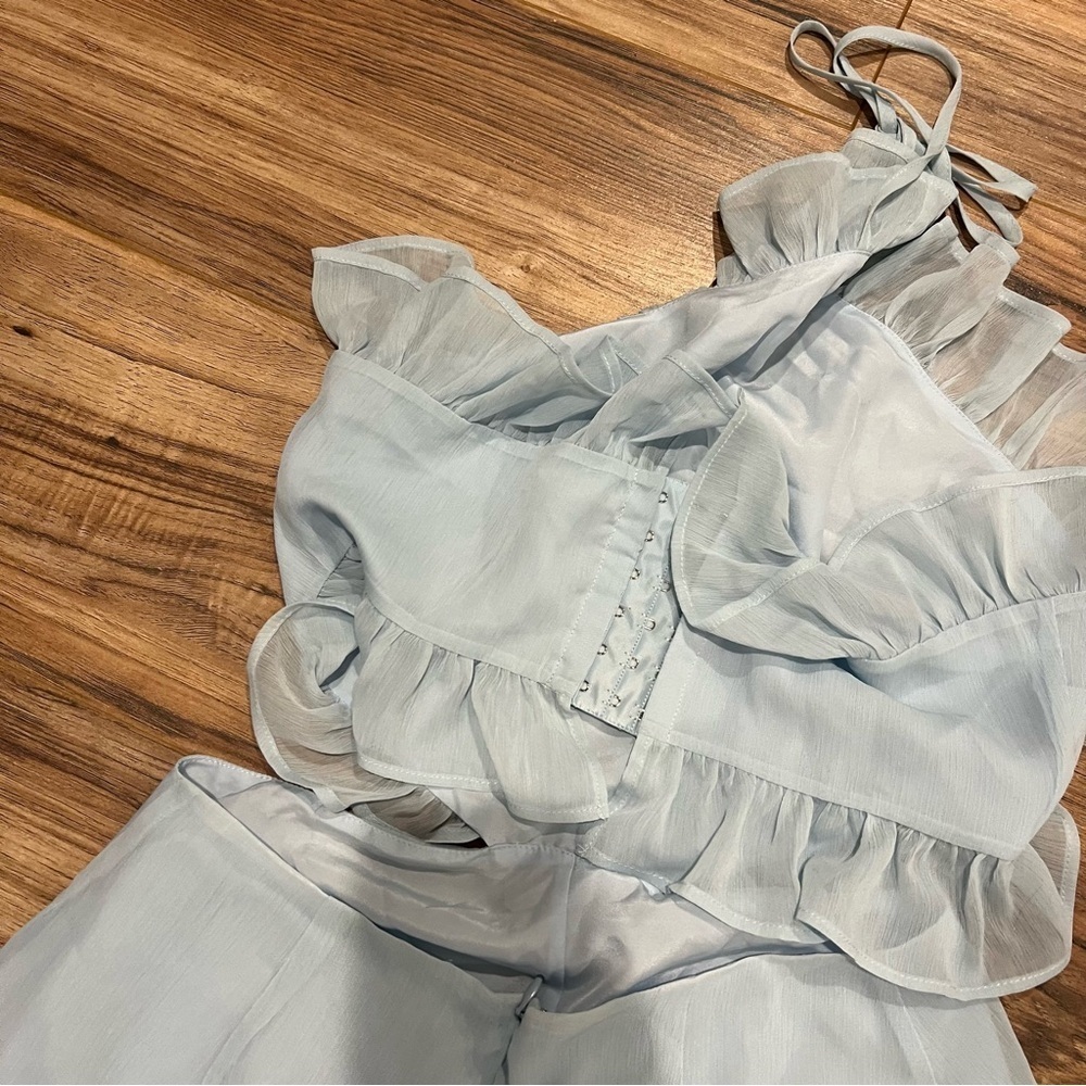 Revolve Tularosa Thea Halter Ruffle Romper in Baby Blue - Picture 3 of 10